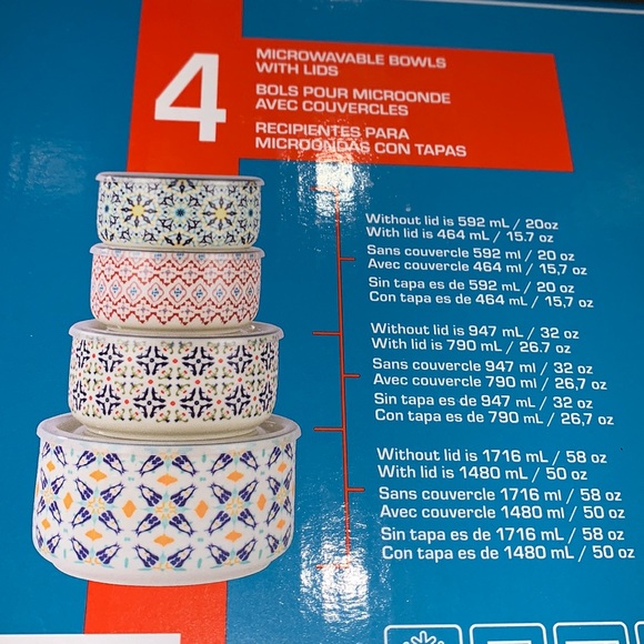 Signature Housewares Stoneware Microwavable Bowls with Lids 8-Piece - Picture 5 of 9